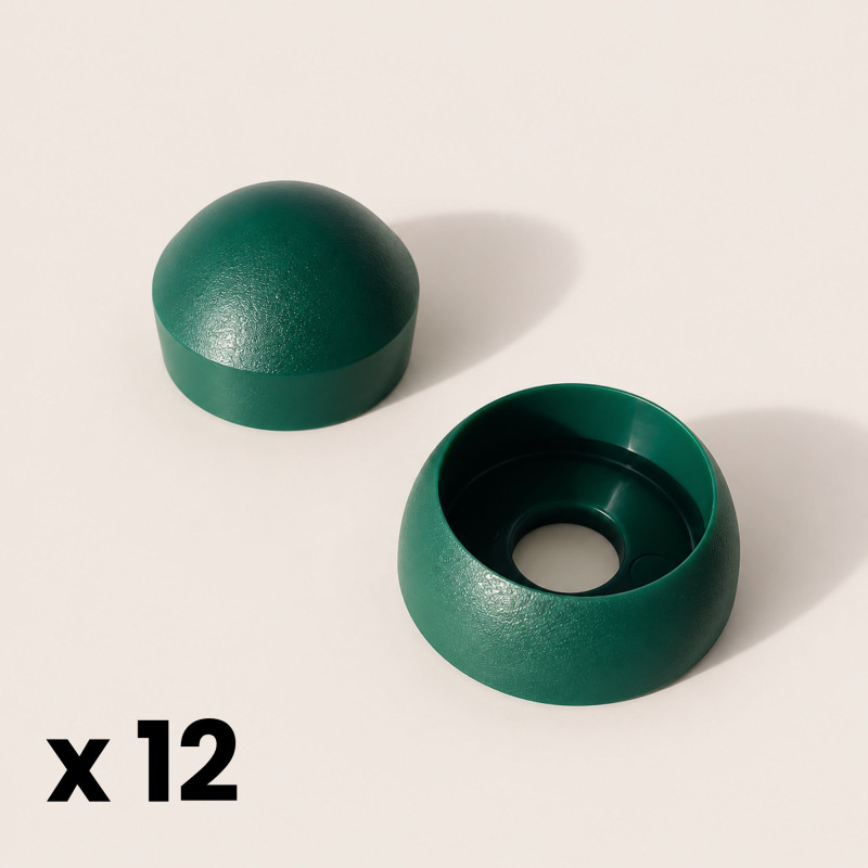 Lot de 12 cache-écrous vert foncé pour vis M8 et M10 Soulet
