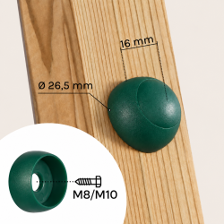 Cache-écrou vert foncé pour vis M8/M10 avec dimensions