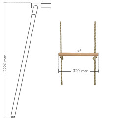 Echelle pour portique 5 barreaux bois et corde (agrès) - Soulet - Dimensions