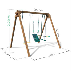 Dimensions du portique balançoire en bois 3 agrès avec siège bébé