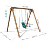 Dimensions du portique balançoire en bois 3 agrès avec siège bébé