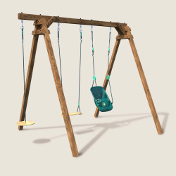 Portique balançoire en bois 3 agrès avec siège bébé Lilly et corde disque Ulysse Soulet