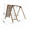 Portique en bois enfant avec mur d'escalade, filet et balançoire - Tristan - Dimensions du produit