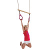 Trapèze en bois avec anneaux de gymnastique en plastique rouge – 35 x 580 / 165 x 20 x 210 mm - Pour 1 enfant