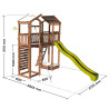 Aire de jeux 2 tours avec pont et toboggan - FUNNY Bridge - Dimensions du produit
