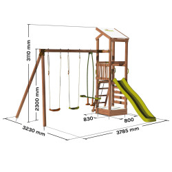 Aire de jeux avec mur d'escalade et portique - HAPPY Swing & Climbing 120 - Dimensions
