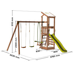 Aire de jeux avec mur d'escalade et portique - HAPPY Swing & Climbing 120 - Dimensions du produit