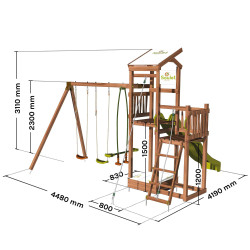 Aire de jeux pour enfant 2 tours avec portique et bac à  sable - FUNNY Swing 150 - Dimensions