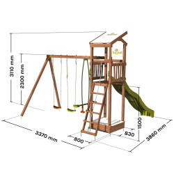 Aire de jeux pour enfant avec portique et bac à  sable - HAPPY Slide 150 - Dimensions du produit