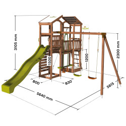 Aire de jeux pour enfant 2 tours avec portique et mur d'escalade - FUNNY Big Climbing - Dimensions