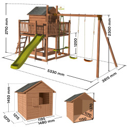 Aire de jeux pour enfant maisonnette avec portique - COTTAGE - Dimensions