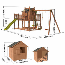 Aire de jeux pour enfant maisonnette avec portique et corde à  grimper - COTTAGE HAPPY - Dimensions