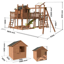 Aire de jeux pour enfant maisonnette avec mur d'escalade et corde à  grimper - COTTAGE CRAZY - Dimensions