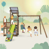 Aire de jeux 2 tours avec portique et mur d'escalade - FUNNY Swing & Climbing 120 - Pour 10 enfants de 3 à 12 ans - Image enfant