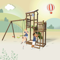 Aire de jeux pour enfant 2 tours avec portique et bac à  sable - FUNNY Swing 150 - Usage familial en extérieur