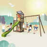 Aire de jeux pour enfant 2 tours avec portique et mur d'escalade - FUNNY Swing & Climbing 150 - Pour 10 enfants de 3 à 12 ans