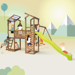 Aire de jeux pour enfant 2 tours avec portique et mur d'escalade - FUNNY Big Climbing - Pour 10 enfants de 3 à 12 ans