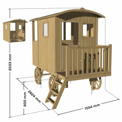 Cabane maisonnette en bois mobile pour enfant - Roulotte Carry - Dimensions du produit