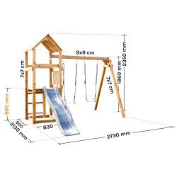 Aire de jeux en bois avec balançoire et toboggan – Nouméa - Dimensions