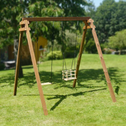 Portique balançoire en bois traité carré, 2 agrès - Ambre - Vue 3/4 droite