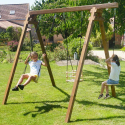 Portique balançoire en bois carré, Objectif Nature 3 agrès - Ulysse - Usage familial en extérieur