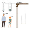 Portique balançoire en bois carré, Objectif Nature 3 agrès - Ulysse - Comparatif Taille des utilisateurs / hauteur du produit