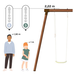 Portique en bois avec corde et échelle 4 agrès - Ernest - Comparatif Taille des utilisateurs / hauteur du produit