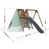 Aire de jeux en bois Apollon – Multi-activités avec toboggan, balançoires, escalade et tipi - Dimensions du produit