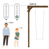 Portique en bois carré avec face-à-face et deux balançoires – Gautier - Comparatif taille des utilisateurs