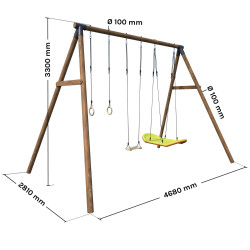 Portique en bois avec balançoire bateau pour adolescents (3,30 m) – Galdar Bateau - Dimensions