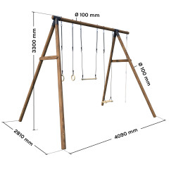 Portique en bois traité classe 4 - pour adolescents(3,25m)- 4 agrès - GALDAR - Dimensions