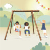 Portique en bois échelle et balançoire 3 agrès - Tonka - Pour 3 enfants de 3 à 12 ans