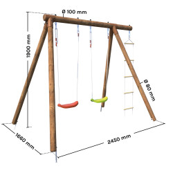 Portique en bois échelle et balançoire 3 agrès - Tonka - Dimensions