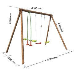 Portique en bois avec face-à-face et 2 balançoires – Polo - Dimensions
