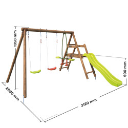 Station en bois traité pour enfant 3 agrès et toboggan - Figue - Dimensions