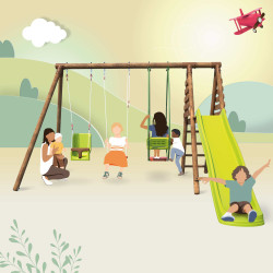 Station pour enfant avec portique et toboggan - Colza - Pour 4 enfants de 3 à 12 ans, et 1 enfant de 6 à 24 mois