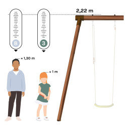Portique en bois avec échelle et balançoire 3 agrès - Hauteur poutre