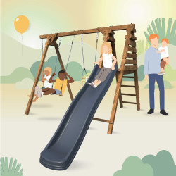 Balançoire avec toboggan en bois traité carré, Objectif Nature 3 agrès - Fleur 