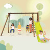 Station en bois traité pour enfant 3 agrès et toboggan - Ankara - pour 3 enfants de 3 à 12 ans + 1 enfant de 6 à 24 mois