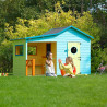 Cabane en bois traité pour enfant avec préau et banc - Hacienda - Usage familial en extérieur