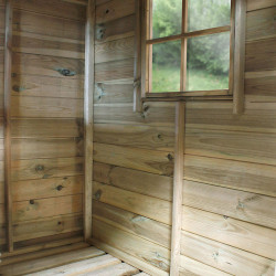 Cabane en bois traité pour enfant avec préau et banc - Hacienda - Zoom Intérieur Maisonnette