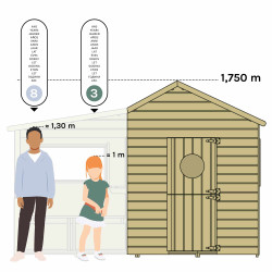 Cabane en bois traité pour enfant avec préau et banc - Hacienda - Comparatif Taille des utilisateurs / hauteur du produit