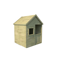 Cabane en bois traité avec plancher et portillon pour enfant - Marina - Vue 3/4 droite