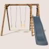 Balançoire avec toboggan en bois traité carré, Objectif Nature 2 agrès - Prune - Vue de face