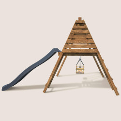 Balançoire avec toboggan en bois traité carré, Objectif Nature 2 agrès - Prune - Vue de gauche