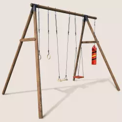 Portique balançoire en bois 4 agrès adolescent dont sac de boxe GALDAR BOXE