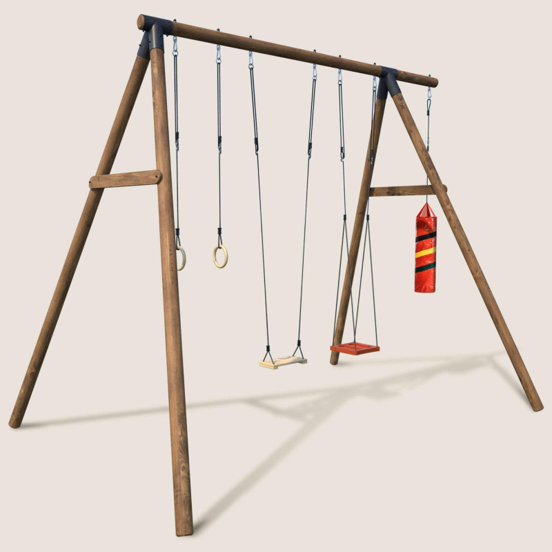 Portique en bois avec sac de boxe pour adolescents (3,30 m) – Galdar Boxe - Vue 3/4 droite