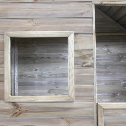 Cabane en bois traité avec terrasse et banc enfant - Heidi - Zoom sur la fenêtre