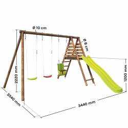 Station en bois traité pour enfant 3 agrès et toboggan - Ankara - Dimensions