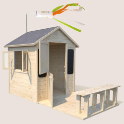 Cabane en bois avec terrasse et banc pour enfants - Grace -